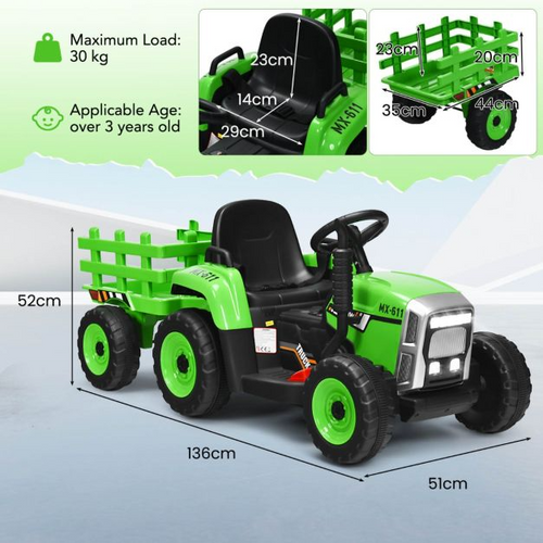 12V Kids Ride On Tractor with Trailer and Remote Control