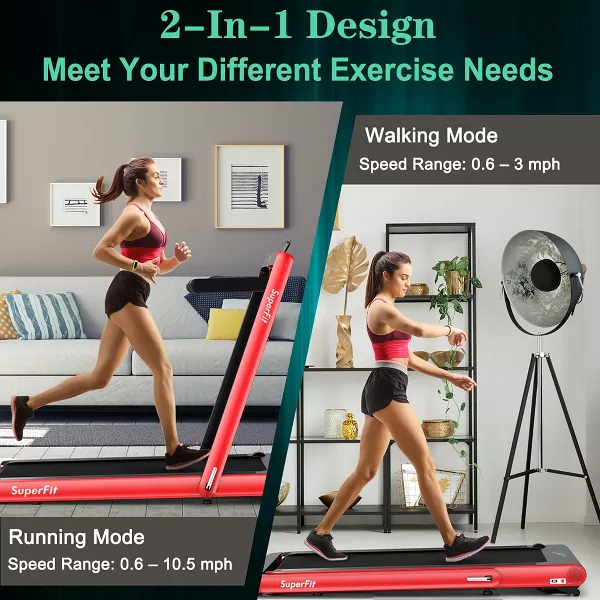 Costway 4.75HP 2 In 1 Folding Treadmill W/Remote APP Control Red
