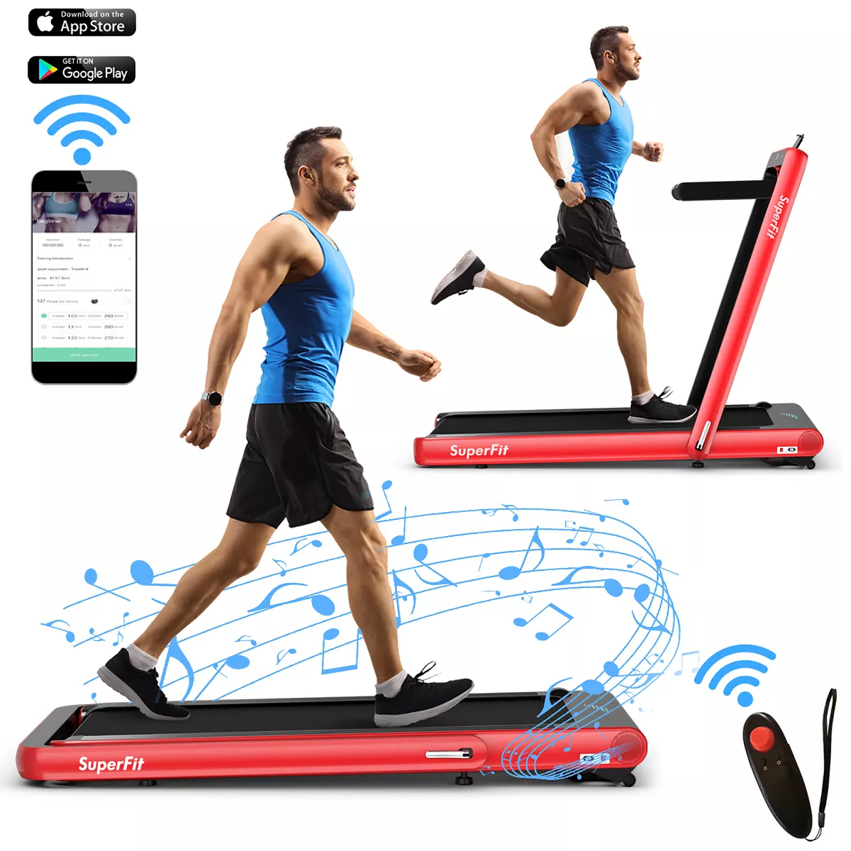 Costway 4.75HP 2 In 1 Folding Treadmill W/Remote APP Control Red