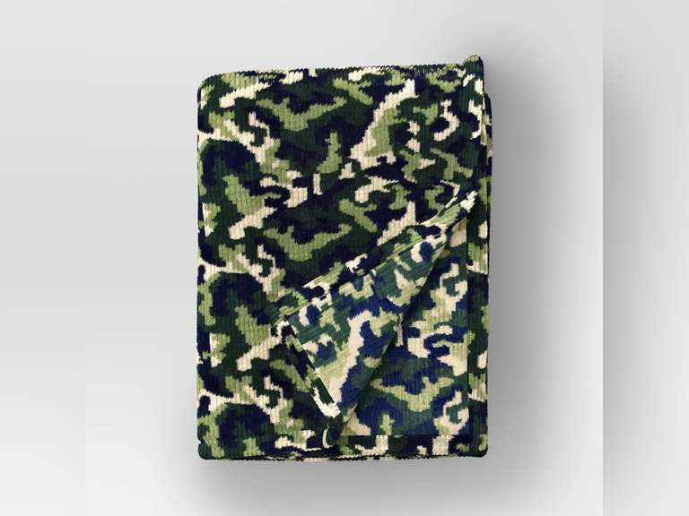 Printed Camo Ribbed Plush Throw Blanket Navy/Dark Green/Neutral - set of 2