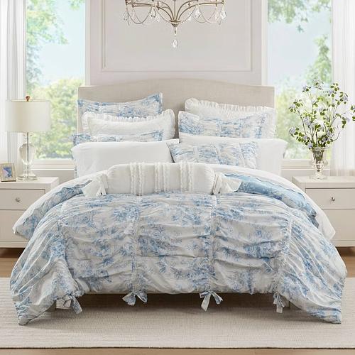 Armoire Collection Twin/Twin Extra Long Toile Floral Comforter Blue