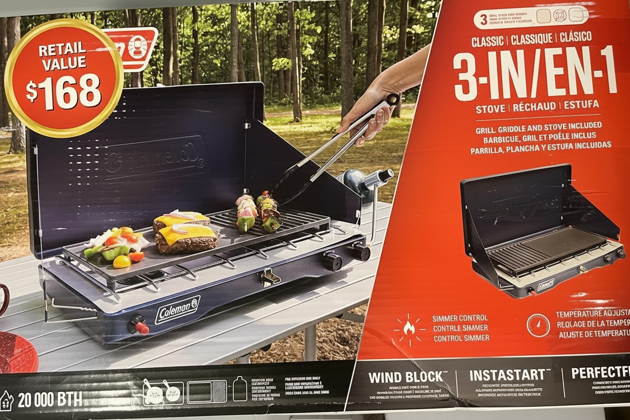 Coleman 2157356 Classic 3-in-1 2 Burners Camping Stove, Blue Nights