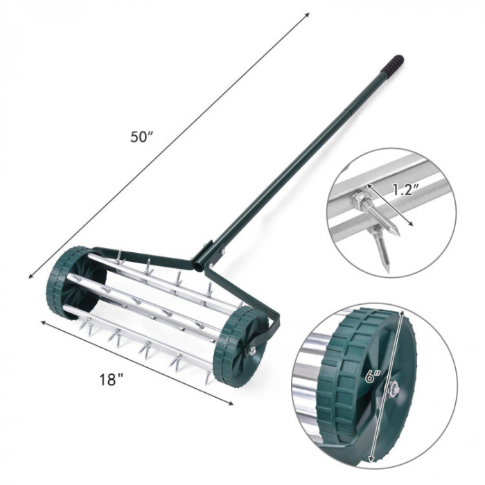 18 Inch Rolling Lawn Aerator with Anti-slip Handle and Tine Spikes - Image 2