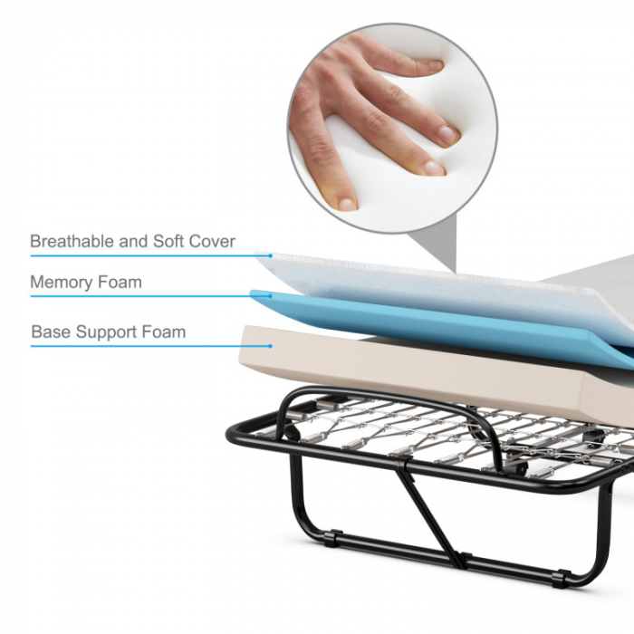 Rollaway Folding Bed with Memory Foam Mattress and Sturdy Metal Frame Made in Italy - Image 3