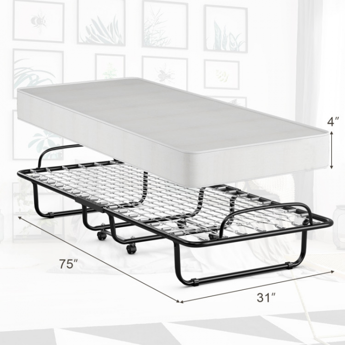 Rollaway Folding Bed with Memory Foam Mattress and Sturdy Metal Frame Made in Italy - Image 2
