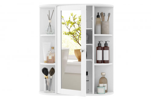Costway Bathroom Mirror Cabinet Medicine Storage Shelves Wall Cupboard
