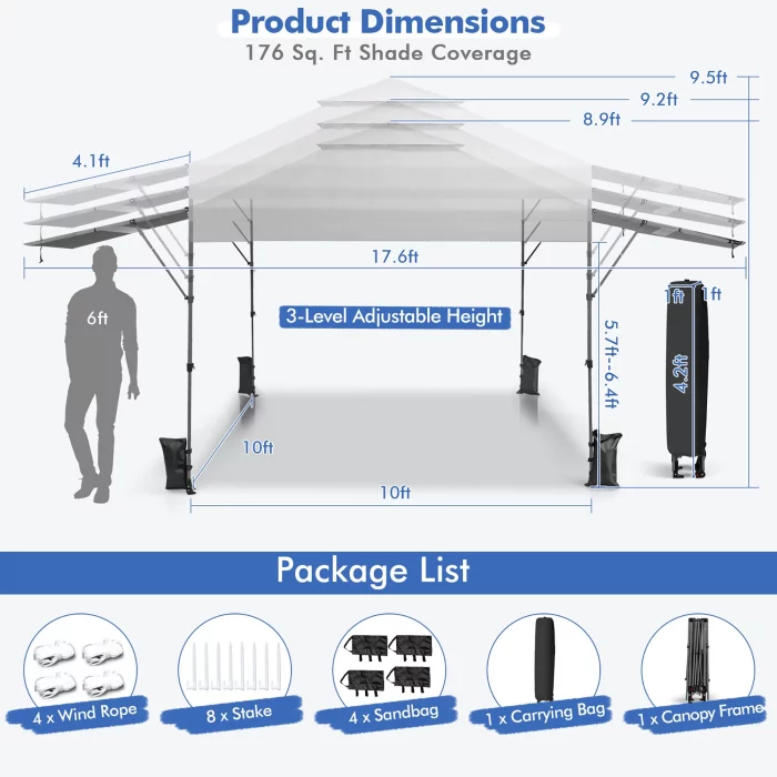 Costway 10’x17.6’Outdoor Instant Pop-up Canopy Tent - Image 3