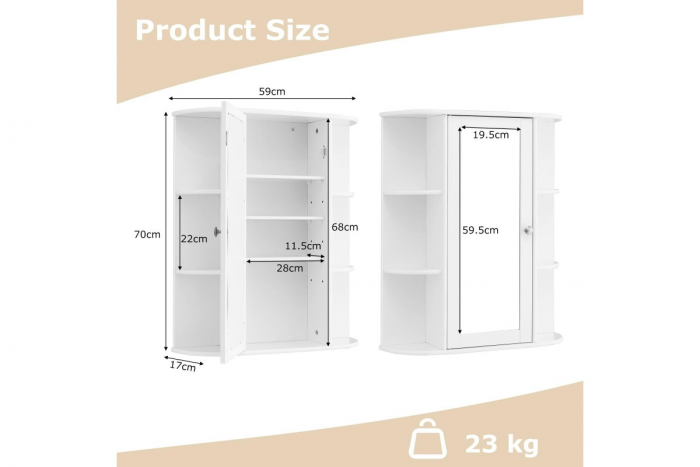 Costway Bathroom Mirror Cabinet Medicine Storage Shelves Wall Cupboard - Image 2