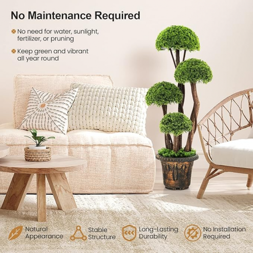 Artificial Cypress Topiary Ball Tree, 3 Ft Tall Artificial Plant, Indoor/Outdoor