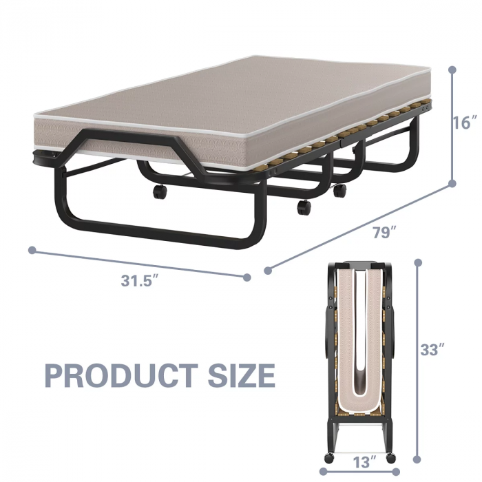 Costway TWIN Folding Bed Rollaway Guest Bed w/ Memory Foam Sturdy Metal Frame & Foam Mattress Living Room Guest Room - Image 2