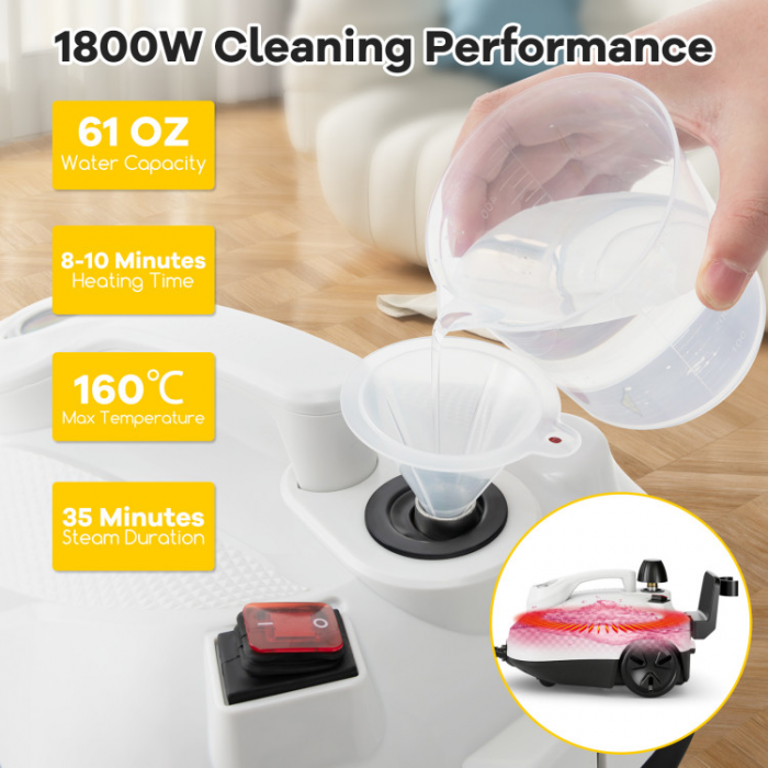 Multipurpose Steam Cleaner 1800W Portable Household Steamer with 61 oz Tank - Image 2