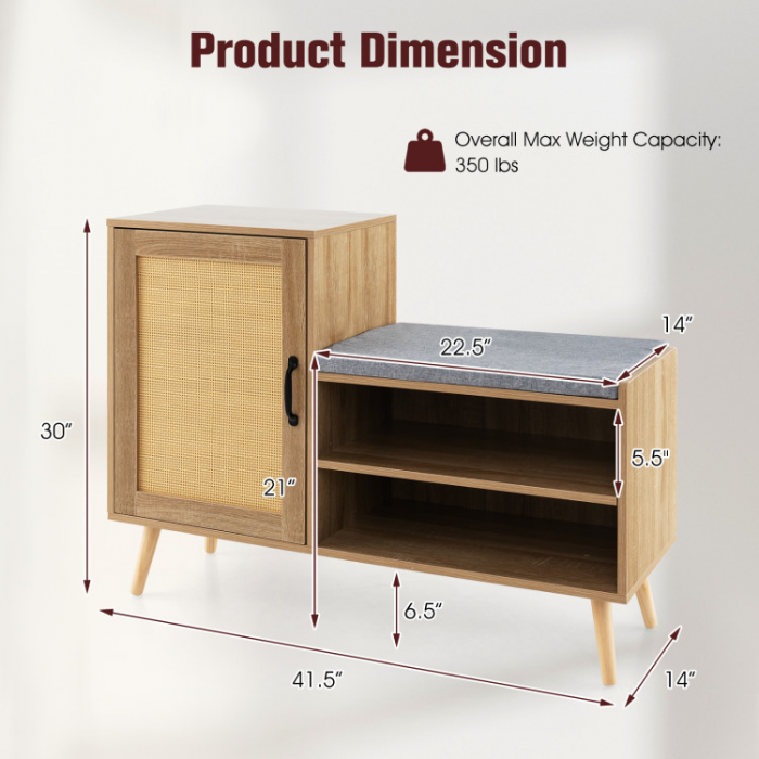 2-in-1 Rattan Shoe Cabinet with Bench Shoe Storage Bench with Washable Cushion - Image 3