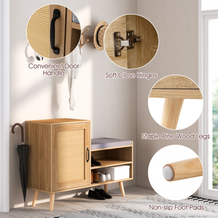 2-in-1 Rattan Shoe Cabinet with Bench Shoe Storage Bench with Washable Cushion - Image 2