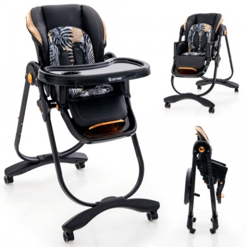 Folding Baby Dining High Chair With Adjustable Height And Recline