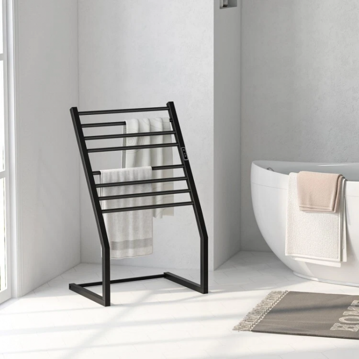 8 Bars Freestanding Wall Mounted Towel Warmer Rack Heating Black W/ LED Display - Image 3