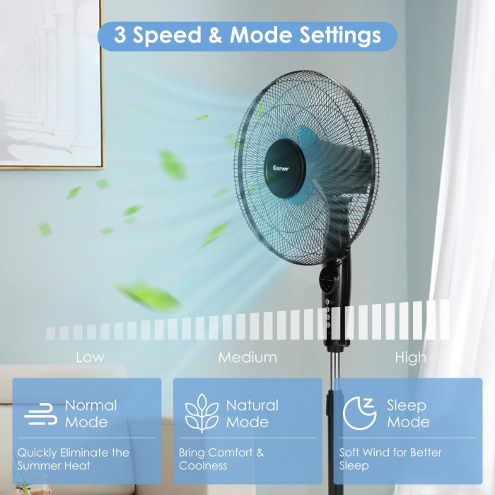 Costway 16” Adjustable Oscillating Pedestal Fan with Remote Control - Image 2