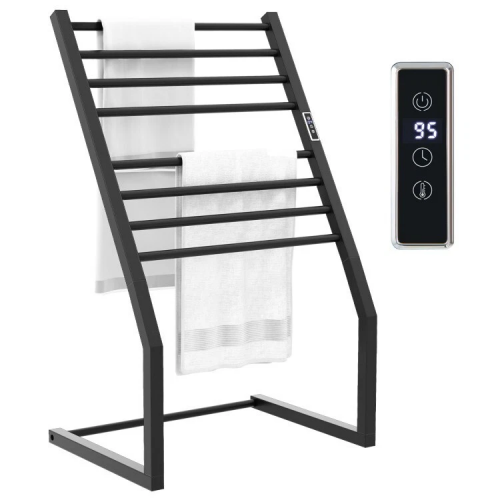8 Bars Freestanding Wall Mounted Towel Warmer Rack Heating Black W/ LED Display
